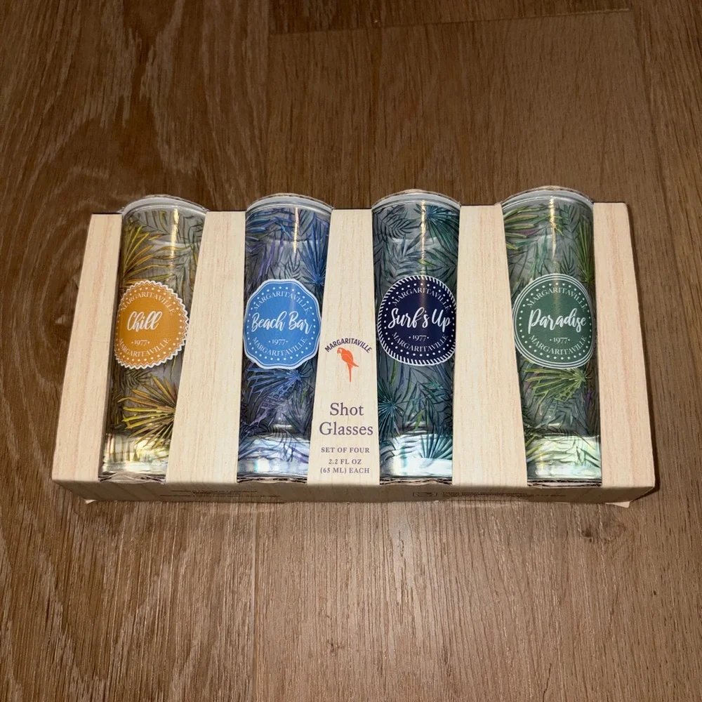 Margaritaville Shot Glass Set Chill Beach Bar Surf’s Up Paradise 4pc Barware New